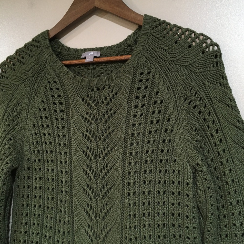 J.Jill Pointelle Open Knit Sweater Dress Women M Dark Green Forest Fairy Classic - Picture 2 of 12